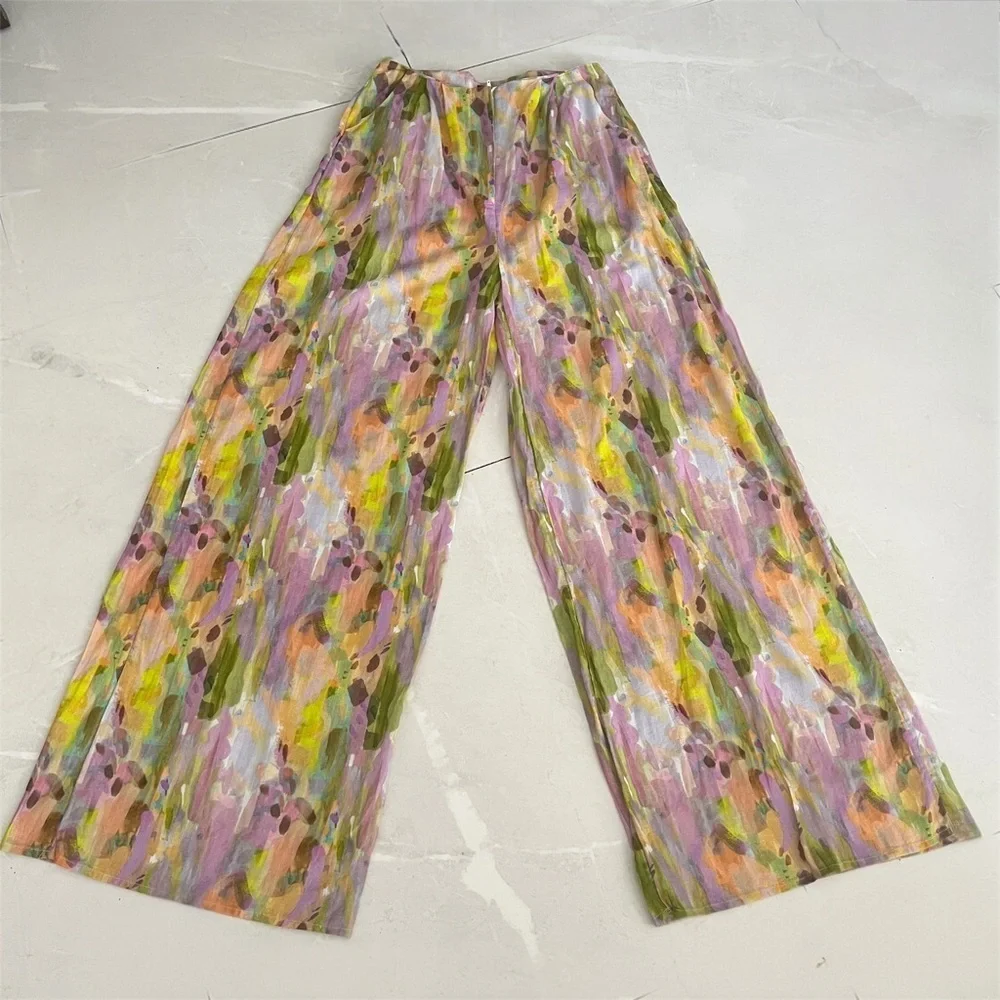 NEW Anthropologie Nasty Gal LINEN Pants wide leg palazzo size 4 purple green